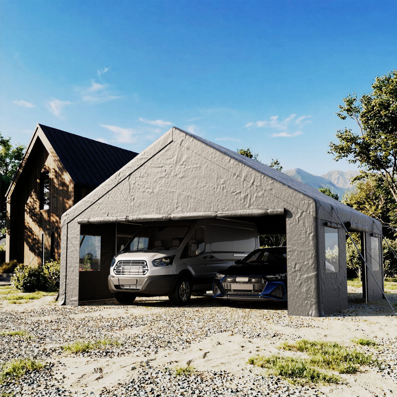 Heavy Duty Carport Portable Garage, Gray, 20 Ft. W x 20 Ft. D