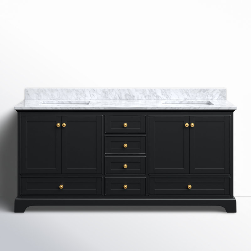 Audrey 72'' W Double Vanity, Black Onyx | Brushed Gold
