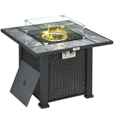 Outsunny Outdoor PE Rattan Gas Fire Pit Table 50,000 BTU Black