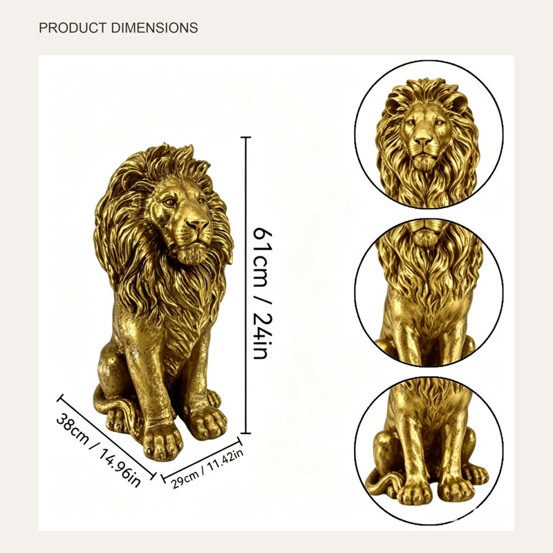 Gold Finish Seated Lion Garden Statue