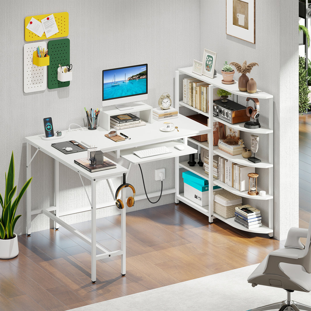 L Shaped Desk Corner Computer Desk With Storage Shelves