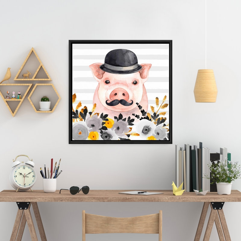 Small Detective Pig Framed Canvas | Cute Animal Bedroom Decor