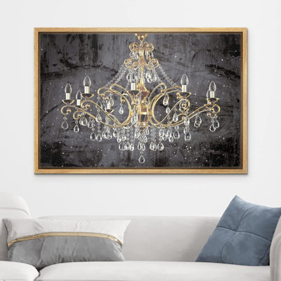 Glam Crystal Chandelier " Black Paint Stroke Gold Crystal Chandelier Decor Lights Contemporary Relax Calm Wall Art "
