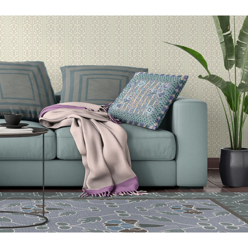 Floral Outdoor Reversible Throw Pillow, 16" x 16", Grey/Muted Blue/Light Blue