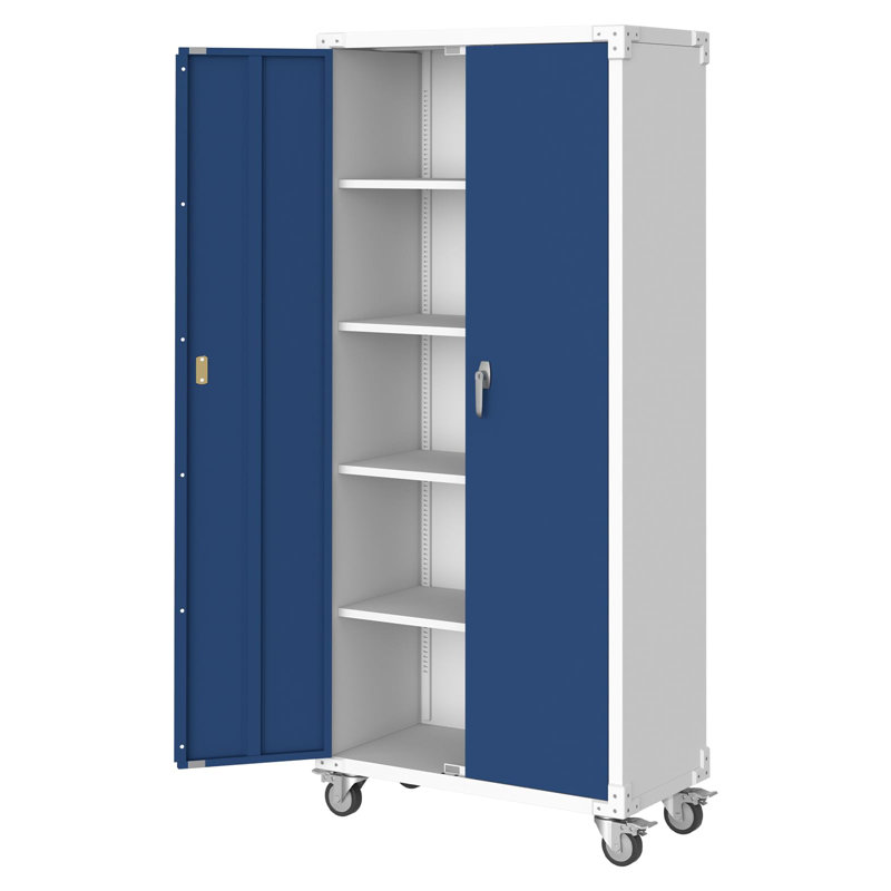 71 in Steel Storage Cabinet with Locking Doors & 4 Adjustable Shelves,Heavy Duty Metal Cabinet for Garage/Office/Pantry - Rustproof Design, Tall Organization Unit (Blue Grey)
