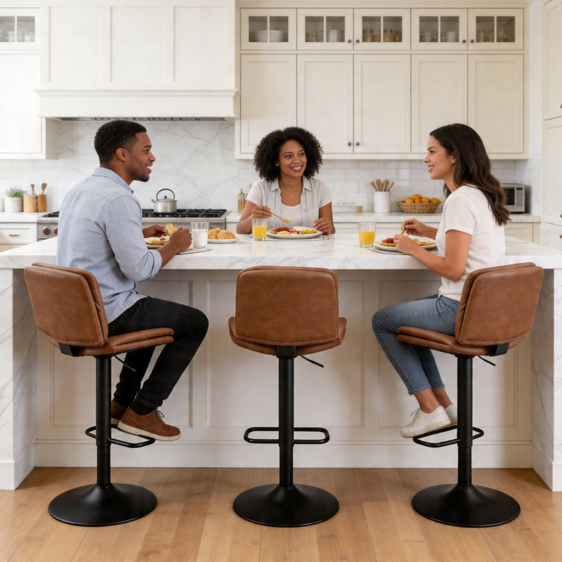 Tabouret de bar double à hauteur réglable et pivotant (ensemble de 3), Brun whisky, 3