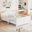Lit double pour enfants, lit plateforme double en bois avec tête et pied de lit, blanc-1791741282-1791741281