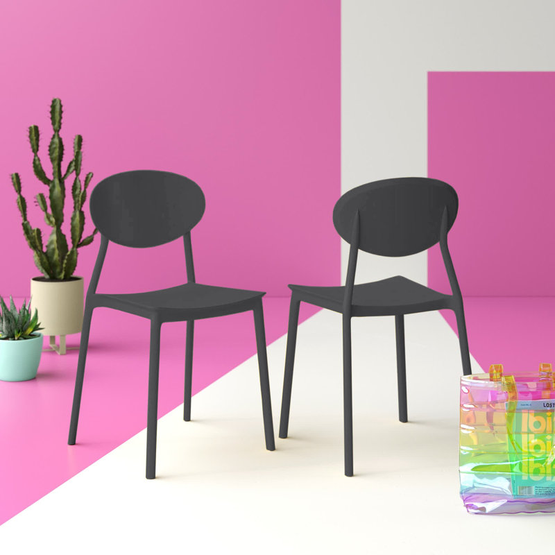 Stacking Patio Dining Side Chair, Black