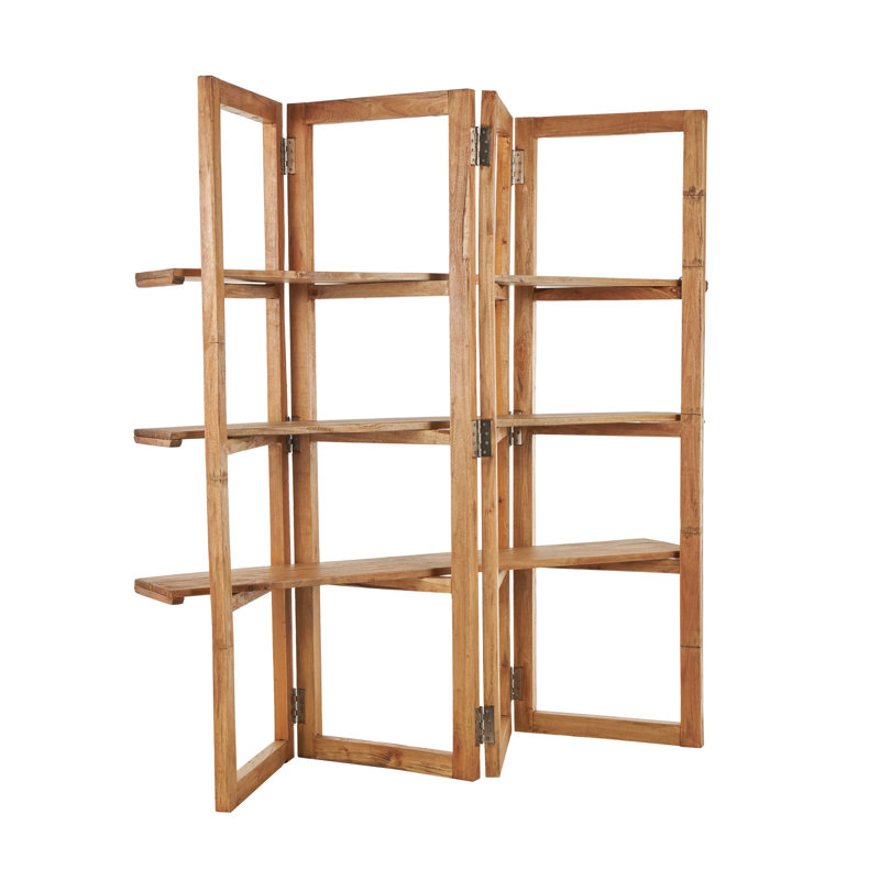 Wood Handmade Folding 3 Shelf Storage Brown Shelving Unit With Silver Metal Hardware