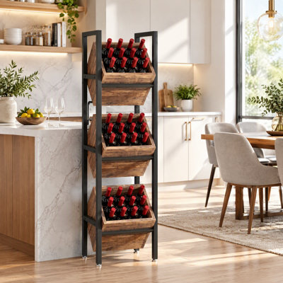 36-Bottle Floor Wine Rack – Industrial Freestanding Wine Storage Tower With Rustic Wood & Metal Frame
