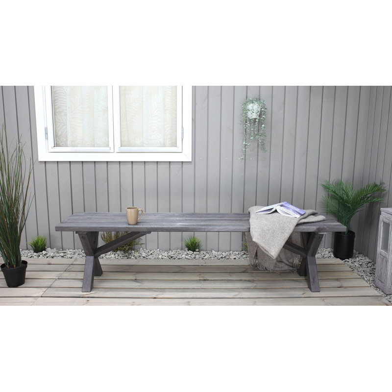 Edgerton Solid Wood Pine Outdoor Bench, 44cm H x 180cm W x 39cm D, Shabby Elegance Grey