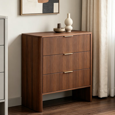 Modern 3 Drawers Dresser for Bedroom, Dressers & Chest of Drawers, Storage Cabinet Wavy Pattern Modern Bedside Cupboard Dressing Table For Bedroom Living Room Hallway Walnut