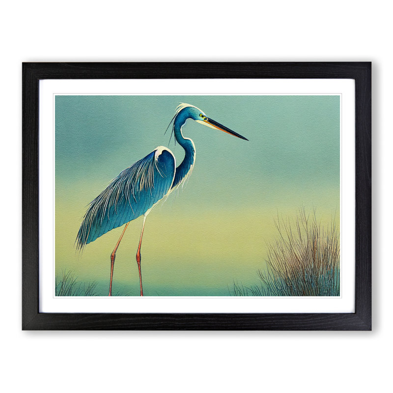 Watercolour Heron Bird Vol.2 - Single Picture Frame Painting, Black, 34cm H x 46cm W x 2cm D