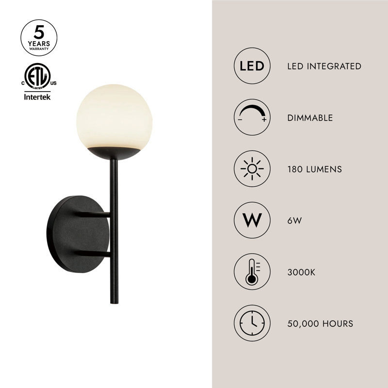Claremont 1 - Light LED Outdoor Armed Sconce, White Ribbed
