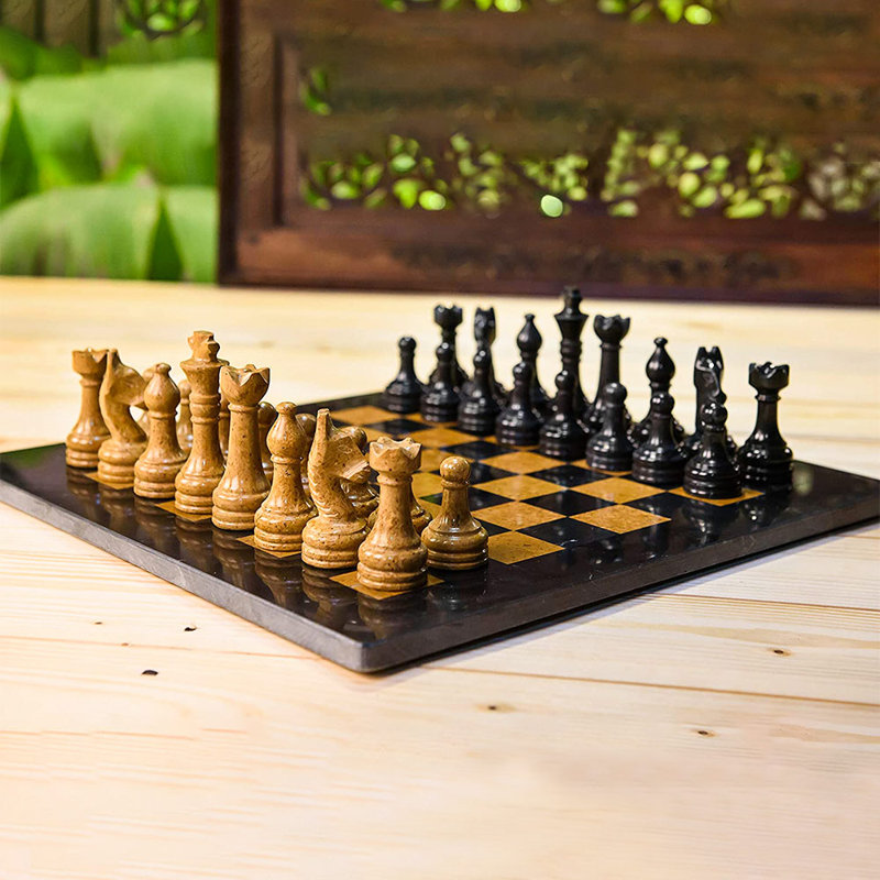 RADICALn Handmade 15'' L Stone Chess Game Set, Black/Golden