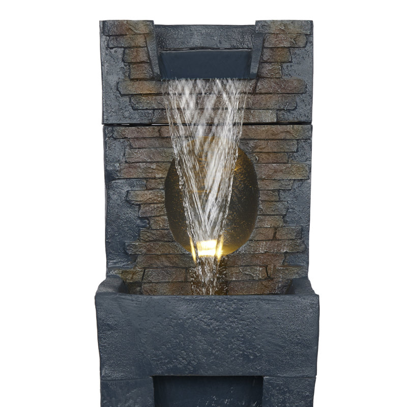 Stone Wall Cascading Fountain with LED Lights