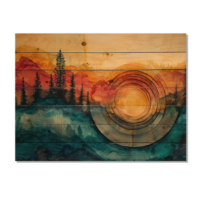 Forest Liquid Ink In An Asian Landscape I - Forest Wood Print - On Natural Pine Wood