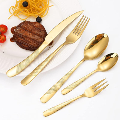 20-Piece Hammered Flatware Set Stainless Steel Silverware, Heavy Thickened Handle, Elegant Modern Design, Rust-Resistant, Dishwasher Safe, Perfect For Home Kitchen And Entertaining