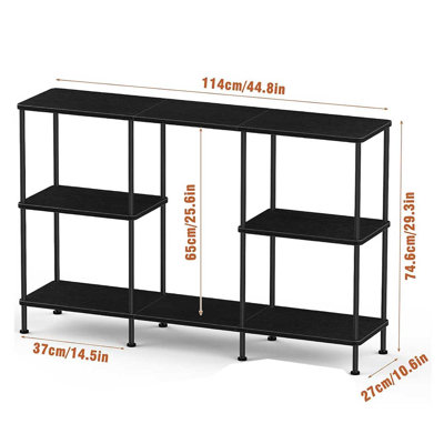 Meuble télé avec tablettes à 3 niveaux, console télé moderne de 44,8 po pour le salon, support de rangement pour téléviseur de 55 po ou moins, noir