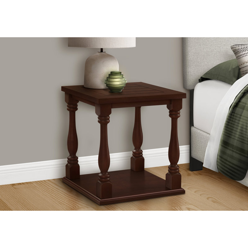 Table de bout à 2 niveaux pour chambre à coucher, placage carré brun - placage de finition