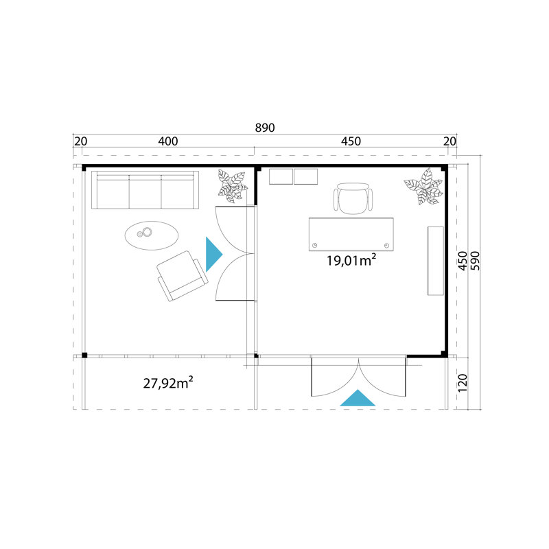 Lasita - 28 x 15 Ft. Premium Log Cabin With An Undercover Canopy And Aluminium Doors (70mm), Brown