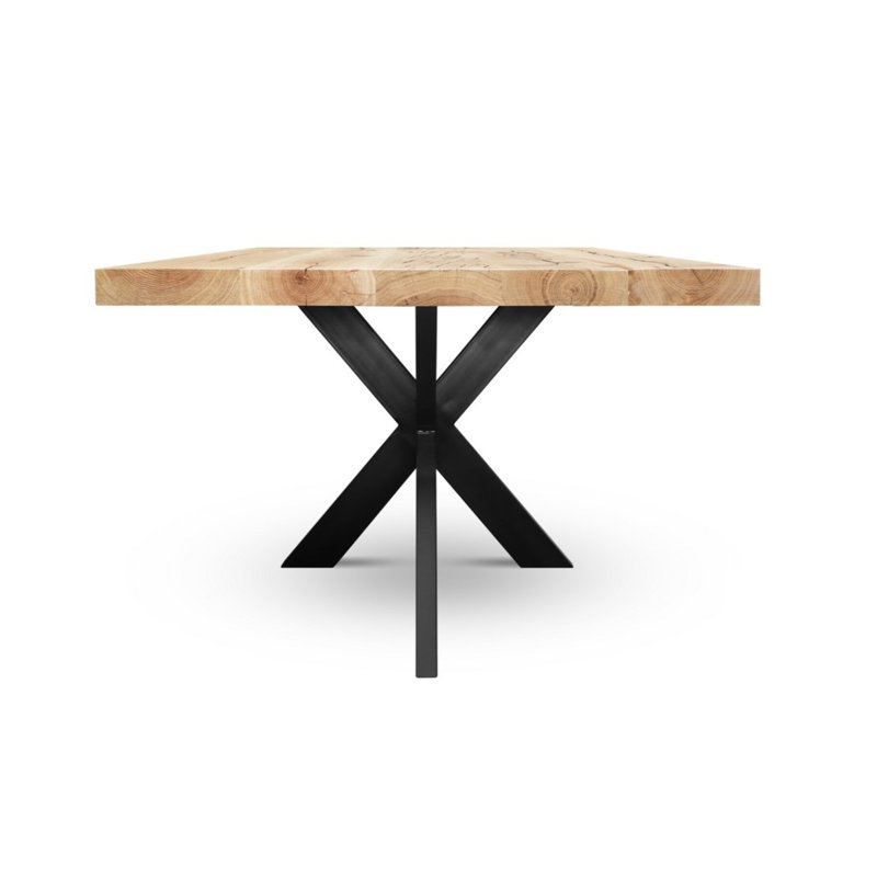 Oak Solid Wood Top Metal Base Dining Table