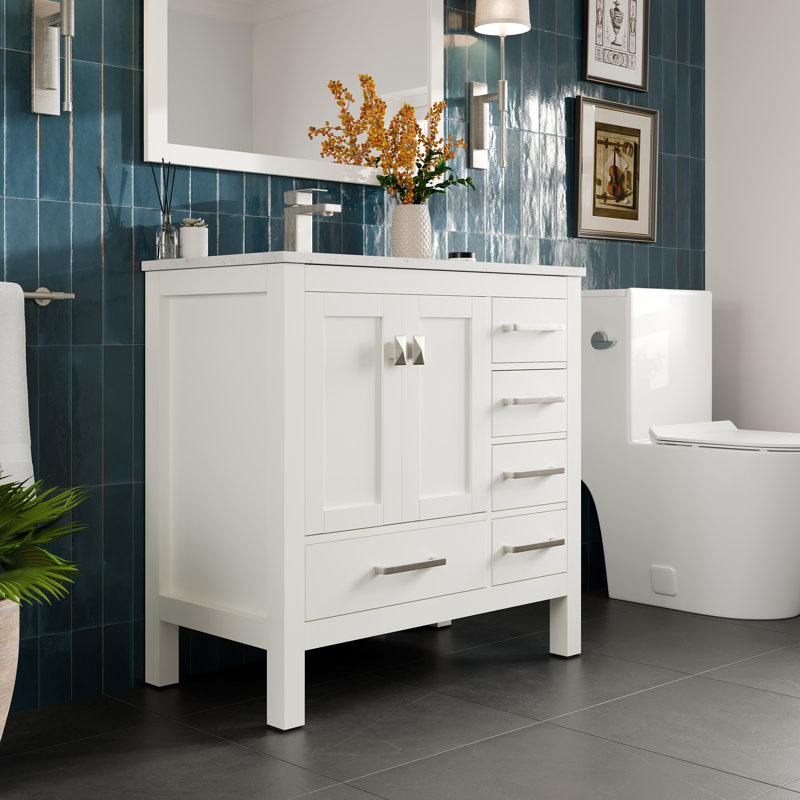 Eviva London 38"W x 18"D Bathroom Vanity with Undermount Porcelain Sink, White, Quartz - White Carrara