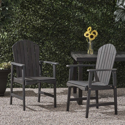 Outdoor Weather Resistant Acacia Wood Adirondack Dining Chairs (Set Of 2), Dark Gray Finish