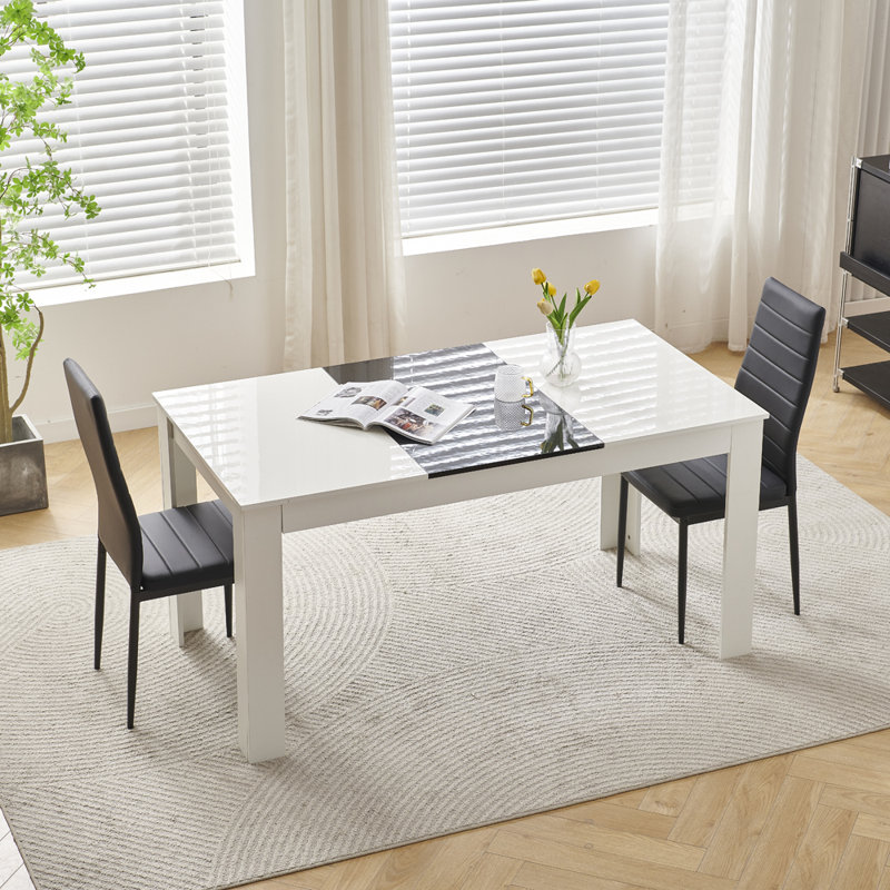 Dining Set, 150cm Table, 2 Seats Faux Leather Black
