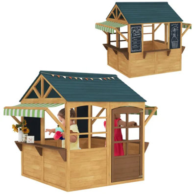 Wooden Outdoor Foldable Kids Playhouse Cottage with Windows, Working Door, Snack Bars & Waterproof Covers
