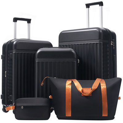 Ensemble de bagage 5 pièces, valise de transport rigide, bagage extensible avec sacs de voyage, roulettes, verrou TSA
