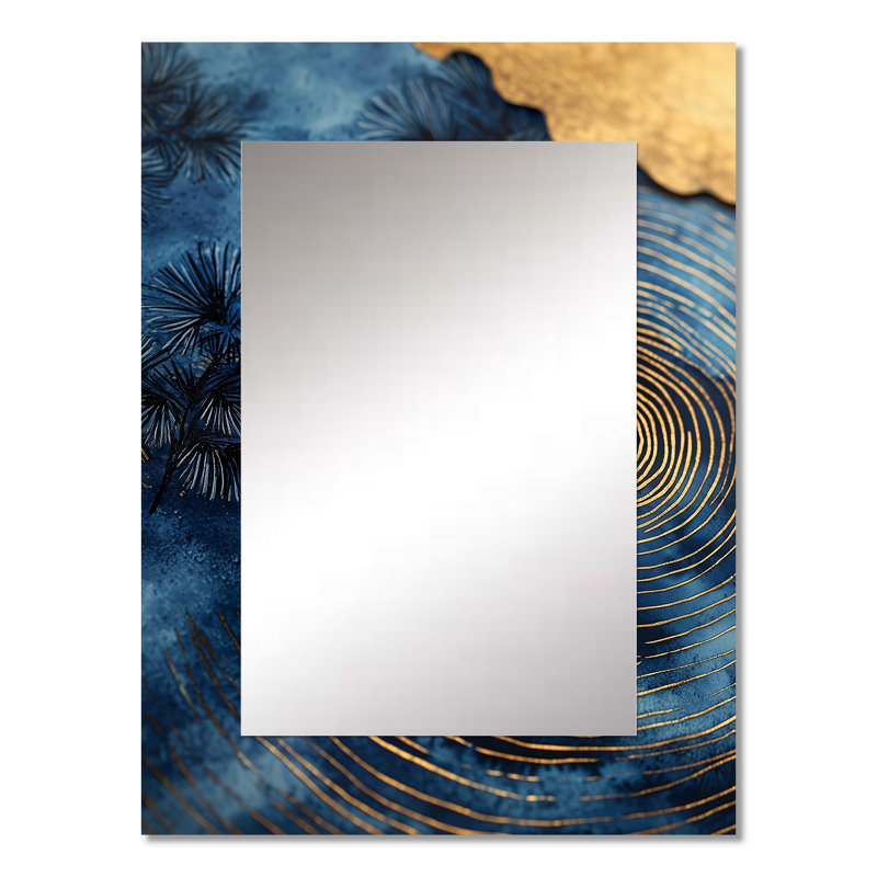 Mysteries Of Aqua Wood Slice I - miroir mural décoratif arbre, grand miroir moderne, impression d'art en métal, 32 po x 24 po