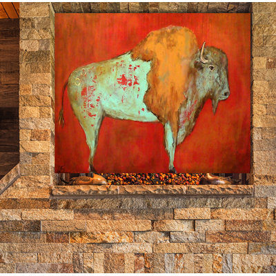 «Red Buffalo», reproduction d'art sur toile tendue encadrée