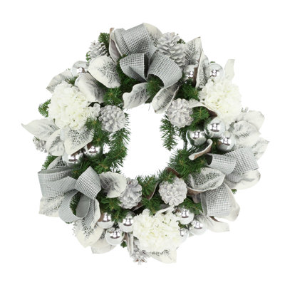 30'' Holiday Wreath with Hydrangeas, Ornaments and Bows
