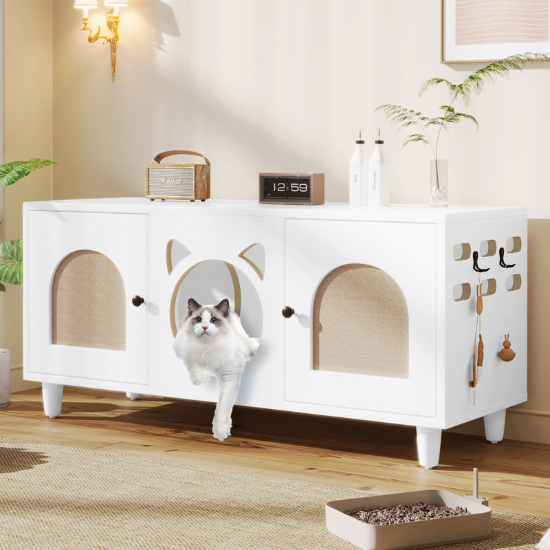 Abri pour animaux blanc crème - 31 Design avec chat - Caractéristiques et rangement