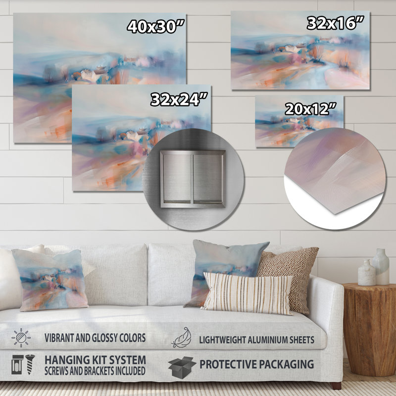 «Grey Pink Minimalisme Village Mirage II», reproduction d'art de ferme, H 34 po x l 44 po x P 1,5 po, Sans cadre en métal