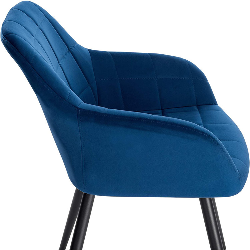 Palumbo Upholstered Dining Chair, 2, Velvet Ocean Blue, Black