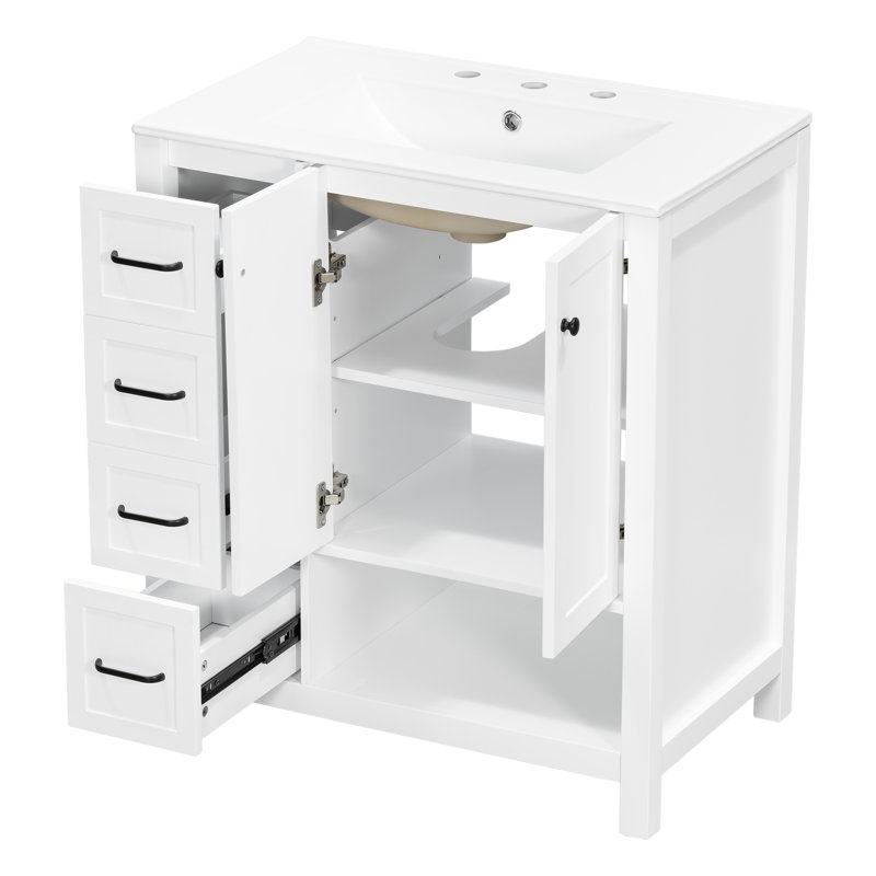 Meuble-lavabo 30 po avec comptoir en céramique, White