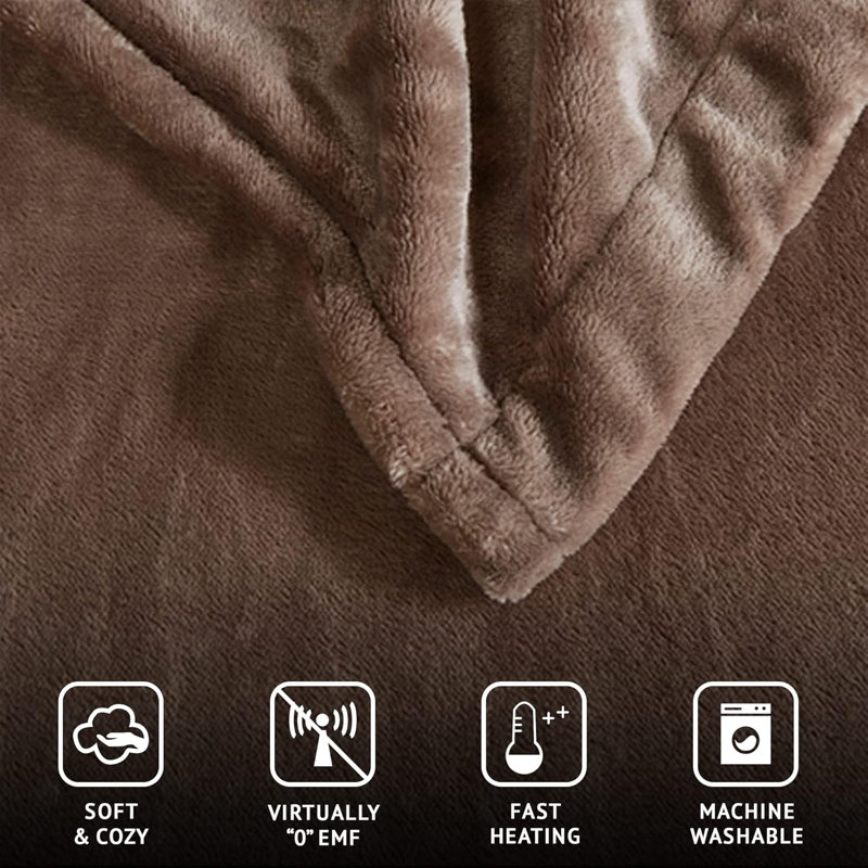 Heated Plush Ultra-Soft Electric Blanket, Queen, Mink