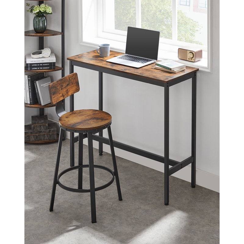 Bar Stools Kitchen Stools Set Of 2 High Back Bar Stools Steel Frame 62.5Cm High Seat Easy Assembly Industrial Rustic Brown And Black