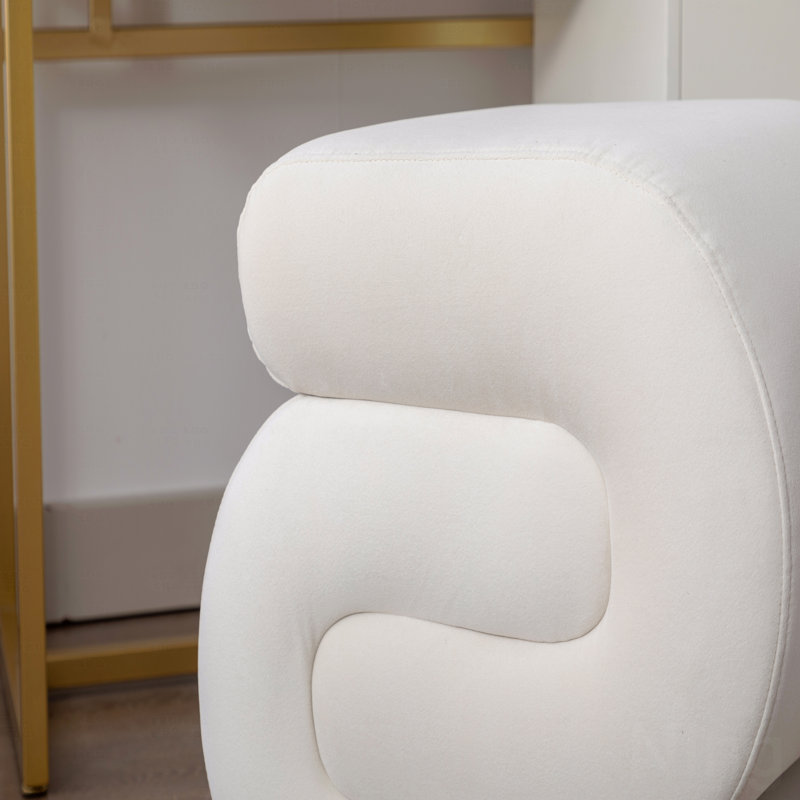 Repose-pieds en velours avec repose-pieds et tabouret de maquillage, Blanc