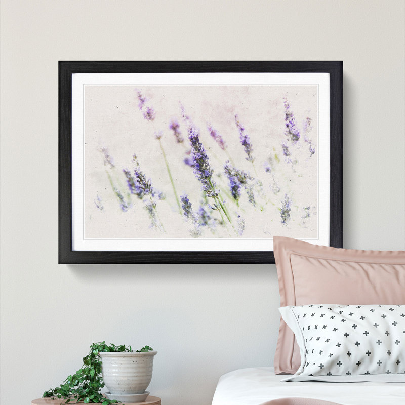 A Field Of Lavender Watercolour Framed Print, 36cm H x 48cm W x 2cm D, Black Framed