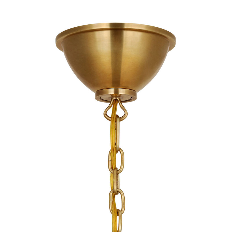 Griffin 31" Chandelier with Linen Shades, Antique Brass/Saddle Leather