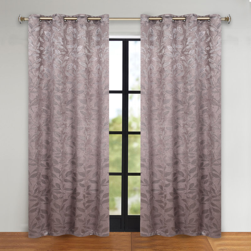  Finklea Floral Pattern Polyester Light Filtering/Room Darkening Rod Pocket Curtain Panels, 52" W x 84" L, Cappuccino/Brown