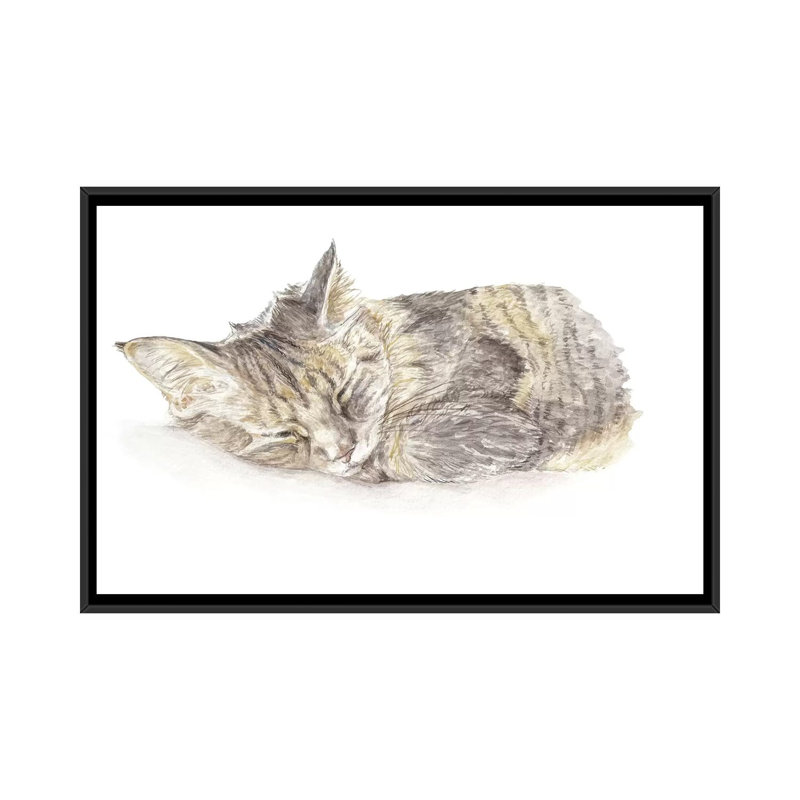 « couching gray chat »-impression sur toile tendue, H 18 po x l 26 po x P 1,5 po, Toile avec cadre noir, Pas de tapis