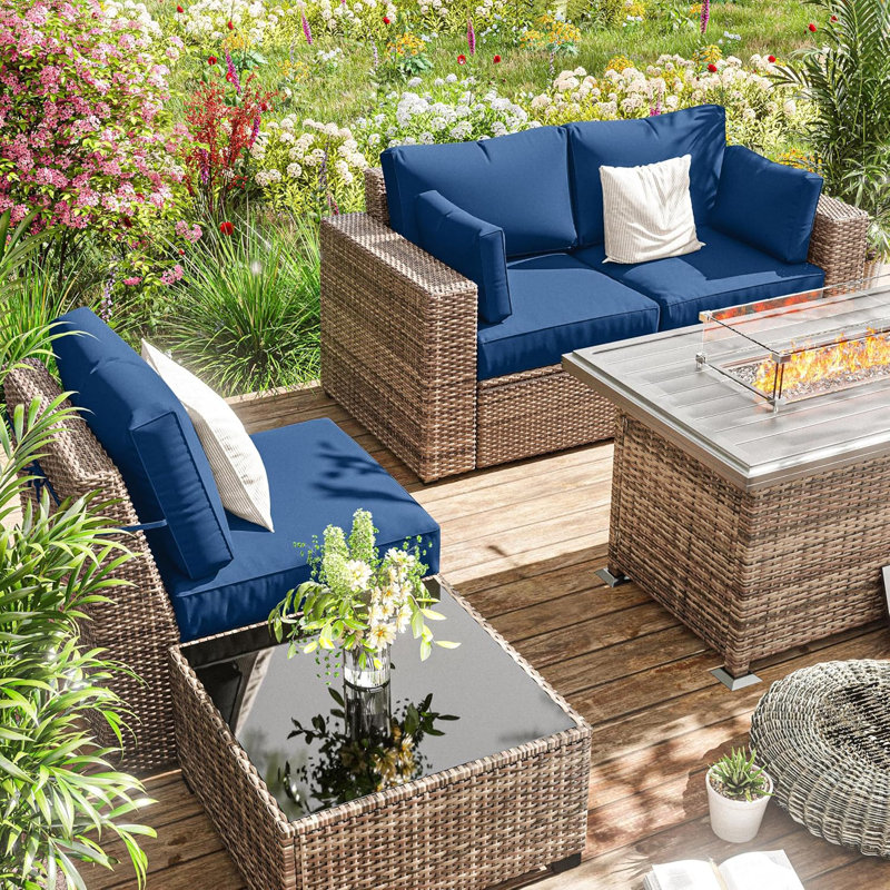 14-Piece Outdoor 4'' Cushion Cover Set, Only Covers, Blue