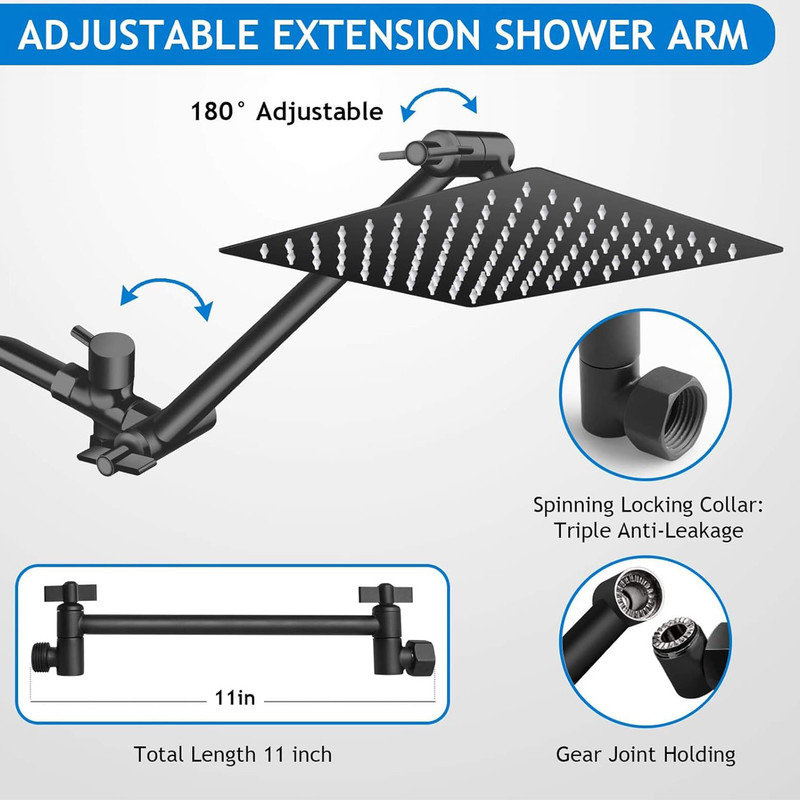Matte Black Adjustable Height Rain Shower Head Combo with Handheld