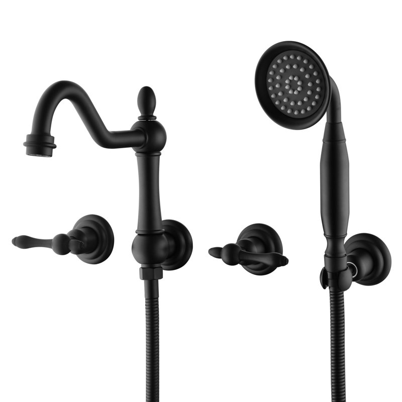 SUMERAIN Brushed Nickel Wall Mounted Bathtub Faucet, 4 Hole Tub Filler with Handheld Shower, 8 Inches Center High Flow