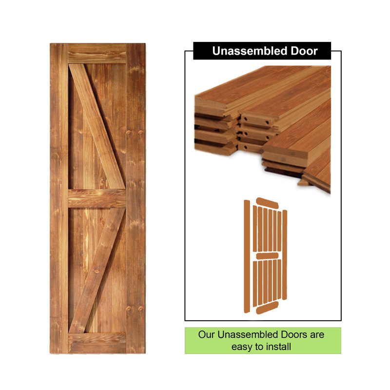 Porte en bois de pin massif non assemblé avec quincaillerie d'installation en nickel brossé Arrow Design, 28 po x 84 po