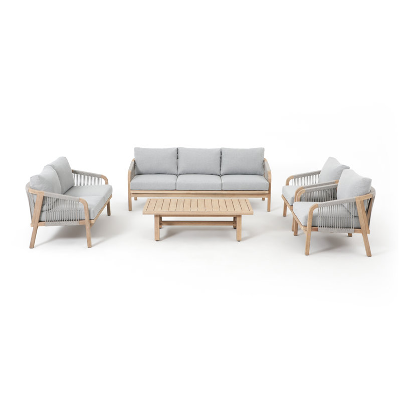 7-Person Outdoor Acacia Wood Conversation Set With Cushions And Table